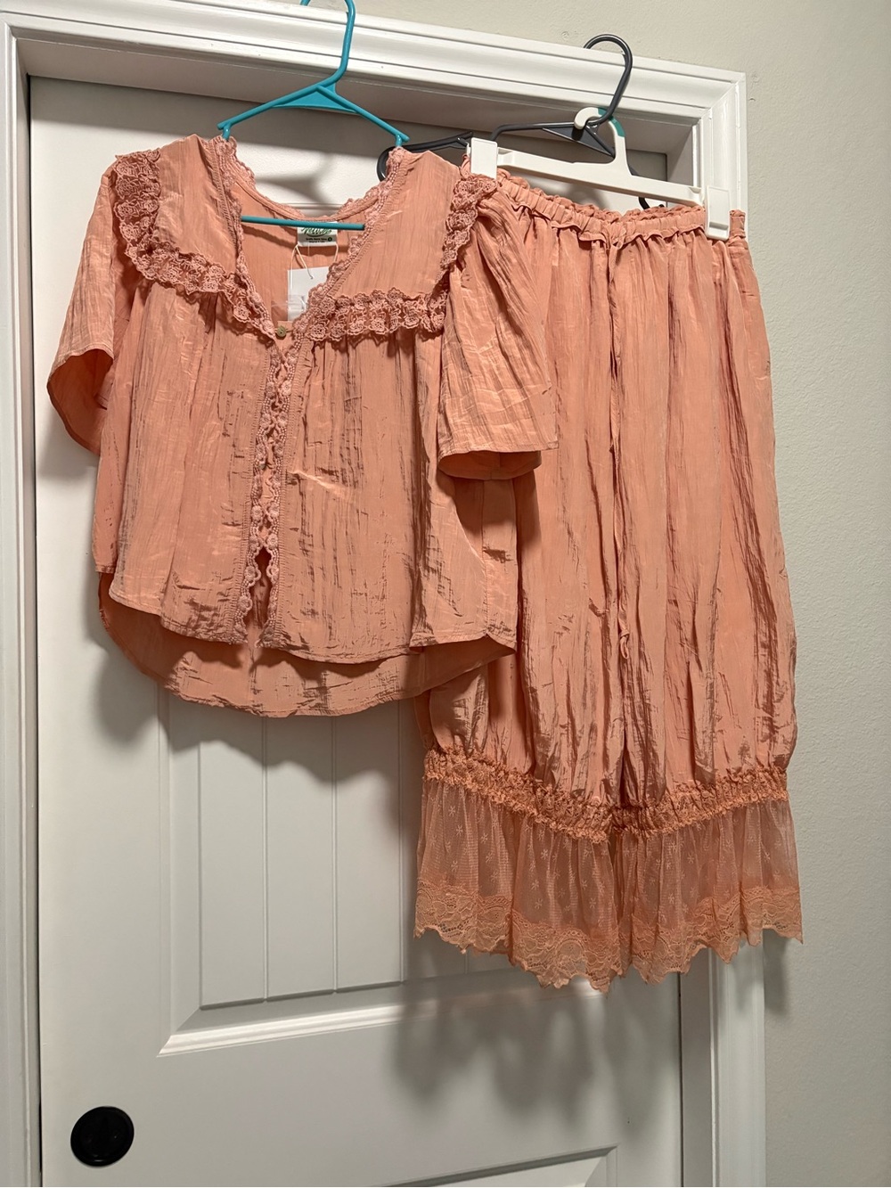 Coral/Peach Lace-Trim Bloomer Set
